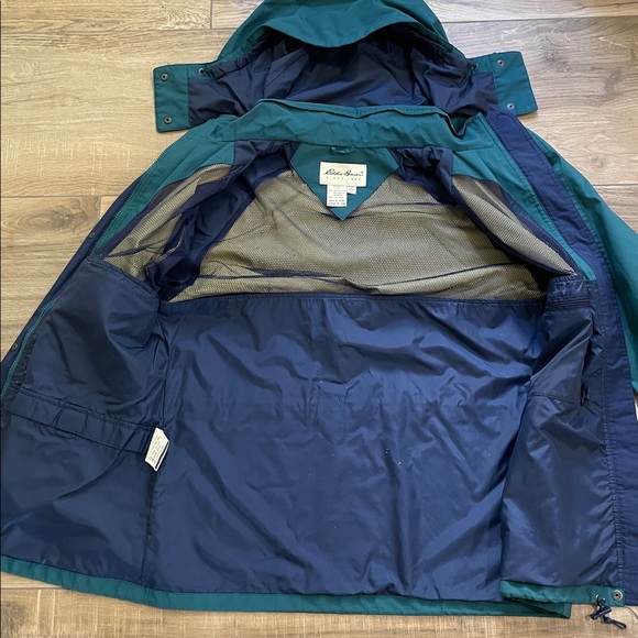 Eddie Bauer Jacket Womens Large Hooded Green Rain Hiking Camping Utility Coat - Picture 6 of 12